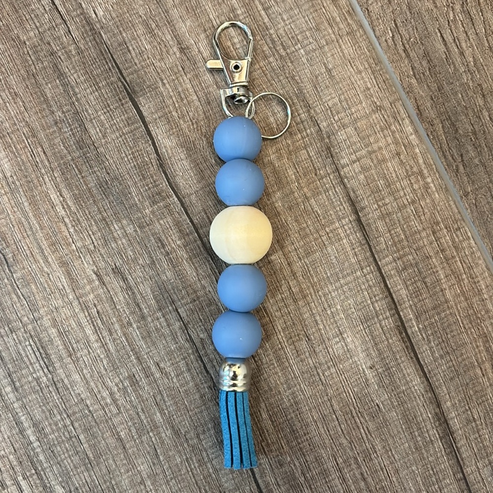 Handmade Silicone Beaded Keychain with Tassel and‎ Lobster Claw Luggage Tag blue